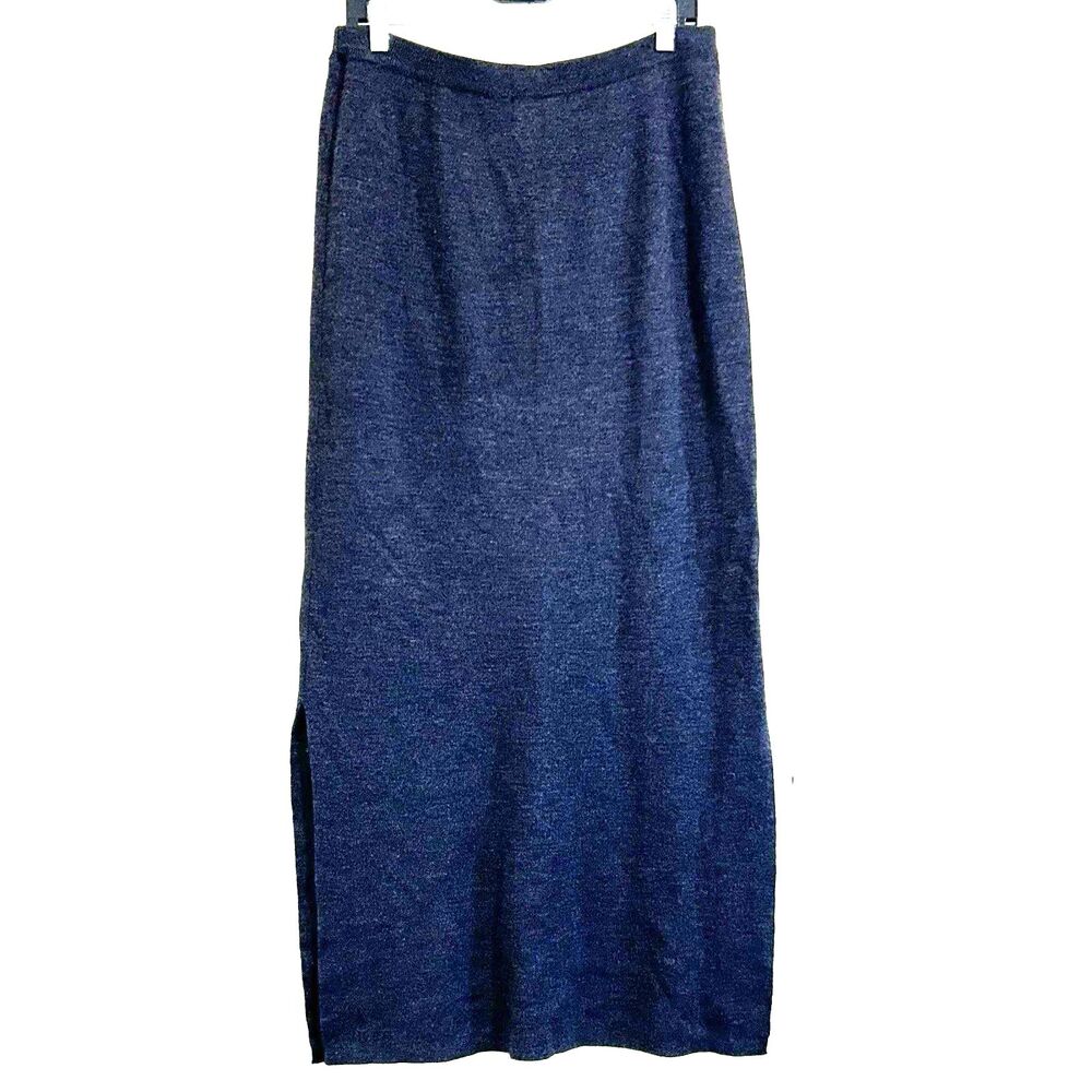 Jillian Jones Dark Gray Wool Maxi Skirt Size L Pull On Slit Sides Elastic Waist